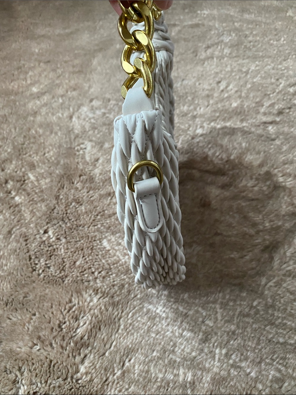 Rachel Zoe White Woven Crescent Shoulder Bag with Gold Chain Handle - Picture 4 of 9
